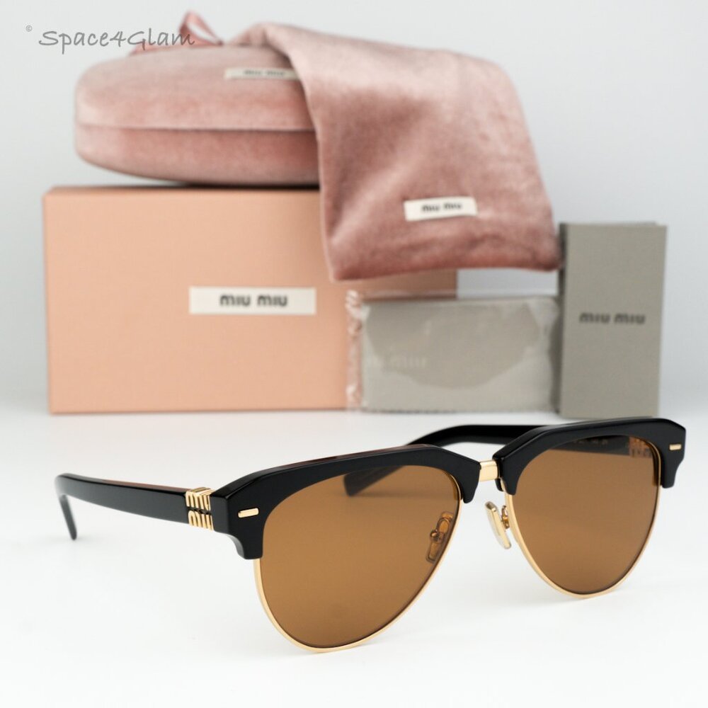 Miu Miu Women Sunglasses Black Brown Browline MU09ZS RUNWAY 1AB2Z1 BRAND NEW